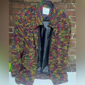 Doncaster Sport Multicolor Zigzag Knit Blazer Jacket L Bold Vintage Statement